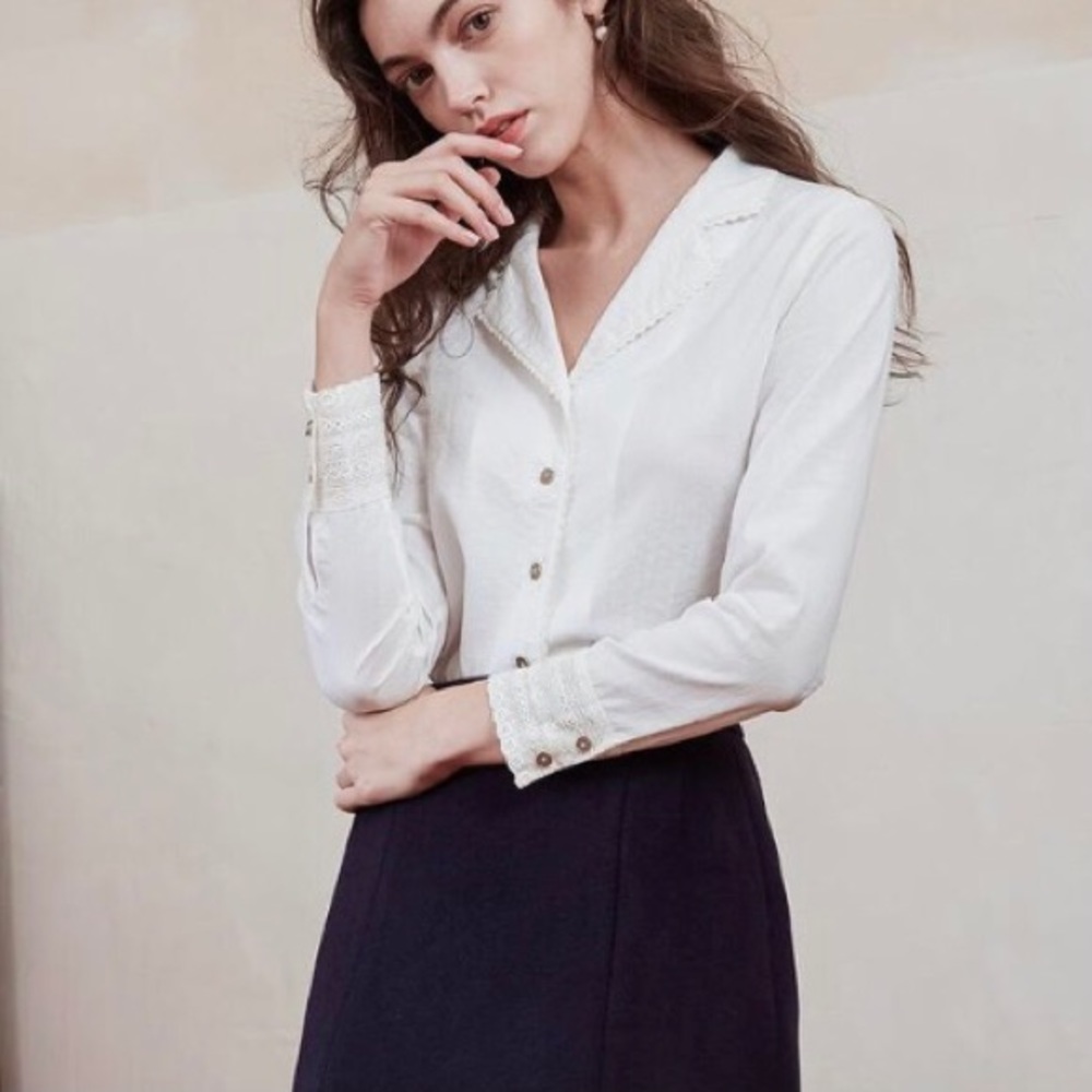 Simple Retro Lace Sleeve Blouse